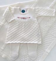Saída de maternidade de menina vestido bordado 3 peças