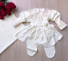Saída de maternidade de menina vestido bufante em tricot 4 peças - Dinhos baby