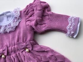 Saída de maternidade de menina vestido bufante em tricot 4 peças