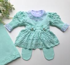 Saída de maternidade de menina vestido bufante em tricot 4 peças