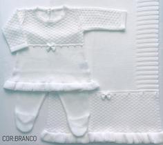 Saída de maternidade de menina vestido com barra em tricot 3 peças