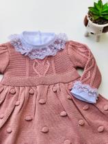 Saída de maternidade de menina vestido pipoca em tricot 4 peças - Dinhos baby