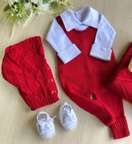 Saída de maternidade de menino 6 botões em tricot 5 peças