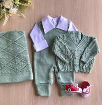 Saída de maternidade de menino 6 botões em tricot 5 peças