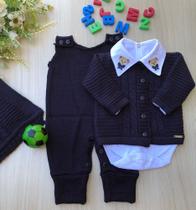 Saída de maternidade de menino em tricot 4 peças urso gravata - Dinhos baby