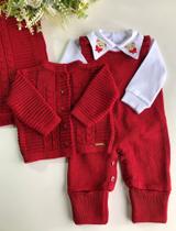 Saída de maternidade de menino em tricot 4 peças urso gravata - Dinhos baby
