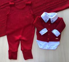 Saída de maternidade de menino em tricot 4 peças urso principe - Dinhos baby