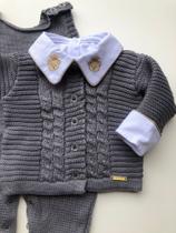 Saída de maternidade de menino em tricot 4 peças urso principe - Dinhos baby