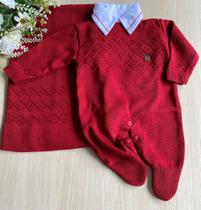 Saída de maternidade de menino em tricot Charles 3 peças