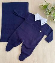 Saída de maternidade de menino em tricot Charles 3 peças