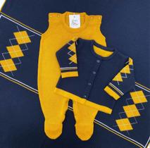 Saída de maternidade de menino escocês em tricot 3 peças