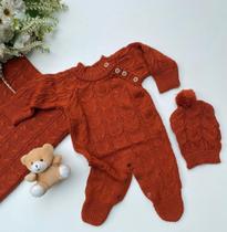 Saída de maternidade de menino + gorro em tricot 3 peças - Dinhos baby