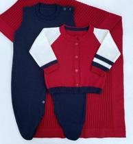 Saída de maternidade de menino Harvard em tricot 3 peças - Dinhos baby