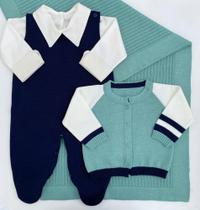 Saída de maternidade de menino Harvard em tricot 4 peças - Dinhos baby