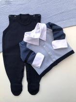 Saída de maternidade de menino Harvard em tricot 4 peças Saída de maternidade de menino Harvard em tricot 4 peças