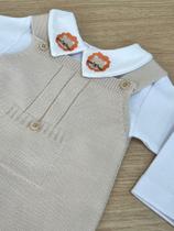 Saída de maternidade de menino Jardineira leão tricot 3 peças