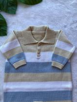 Saída de maternidade de menino macacão gola polo em tricot 2 peças - Dinhos baby