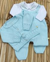 Saída de Maternidade em Tricô Macacão Jardineira e Casaquinho Bebê Menina Saída de Maternidade em Tricô Macacão Jardineira e Casaquinho Bebê Menina