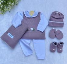 Saída de maternidade em tricot Sanches Baby 7 peças completa - Dinhos baby