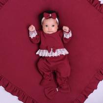 Saída de maternidade feminina com renda marsala 100% algodão pronta entrega
