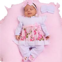 Saída de Maternidade Menina Aconchego Clara Floral Rosa 05 Peças P Saída de Maternidade Menina Aconchego Clara Floral Rosa 05 Peças P