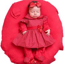 Saída de Maternidade Menina Aconchego Maya Poá Vermelho 05 Peças P - Amora Baby Enxovais Saída de Maternidade Menina Aconchego Maya Poá Vermelho 05 Peças P - Amora Baby Enxovais