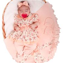 Saída de Maternidade Menina Amora Salmão Floral 05 Peças