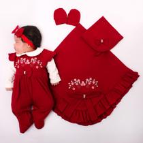 Saída de Maternidade Menina Bordada com Manta Marsala Saída de Maternidade Menina Bordada com Manta Marsala