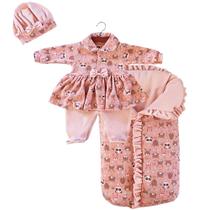 Saída de Maternidade Menina Charmosa Salmão com Porta Bebê 03 Peças