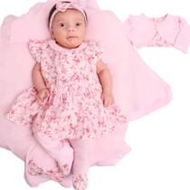 Saída de Maternidade Menina Delicada Penélope Rosa 05 Peças