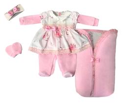 Saída De Maternidade Menina Floral Rosa Com Palha