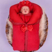 Saída de Maternidade Menina Giulia Vermelha com Porta Bebê 04 Peças