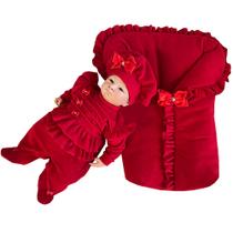 Saída de Maternidade Menina Laços Vermelho com Porta Bebê 03 Peças Saída de Maternidade Menina Laços Vermelho com Porta Bebê 03 Peças