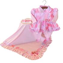 Saída de Maternidade Menina Luxo Laços Flores Rosa 04 Peças