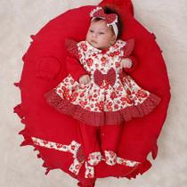 Saída de Maternidade Menina Natalie Luxo Floral Vermelho 05 Peças - Amora Enxovais