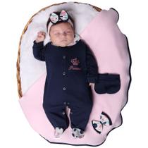 Saída de Maternidade Menina Pequena Princesa Azul Marinho e Rosa 04 Peças