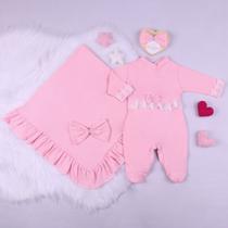 Saída De Maternidade Menina Rosa Rendas Luxo De Algodão