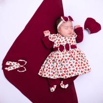 Saída de Maternidade Menina Vermelha Coração 5 Peças Vários Modelos - Luck Baby