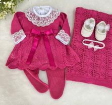 Saída de maternidade menina vestido laço tricot 6 peças
