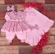 Saída De Maternidade Menina Vestido Rosa Floral 3 Peças -Emma Baby