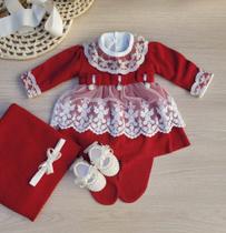 Saída de Maternidade Menina Vestido Tricot Luxo com renda 6 Peças Saída de Maternidade Menina Vestido Tricot Luxo com renda 6 Peças