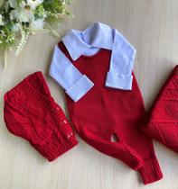Saída de maternidade menino 6 botões em tricot 4 peças