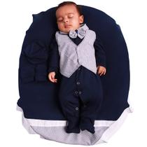 Saída de Maternidade Menino Aconchego Pequeno Baby Listras Marinho 05 Peças P