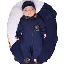 Saída de Maternidade Menino Aconchego Príncipe Azul Marinho 04 Peças P