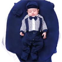 Saída de Maternidade Menino Aconchego Suspensório Miguel Marinho 04 Peças P