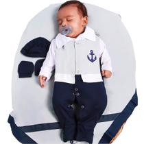 Saída de Maternidade Menino Âncora Marinheiro Cinza 05 Peças