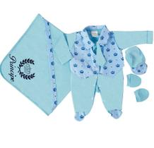 Saída de Maternidade Menino Imperial Azul Bebê 05 Peças - Elegância Baby