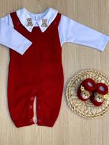 Saída de Maternidade Menino Jardineira Lucca Vermelha Urso Tricot 3 Peças Saída de Maternidade Menino Jardineira Lucca Vermelha Urso Tricot 3 Peças