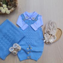 Saída de Maternidade Menino Jardineira Tricot Leão Completa