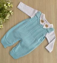 Saída de Maternidade Menino Jardineira Urso Tricot 2 Peças